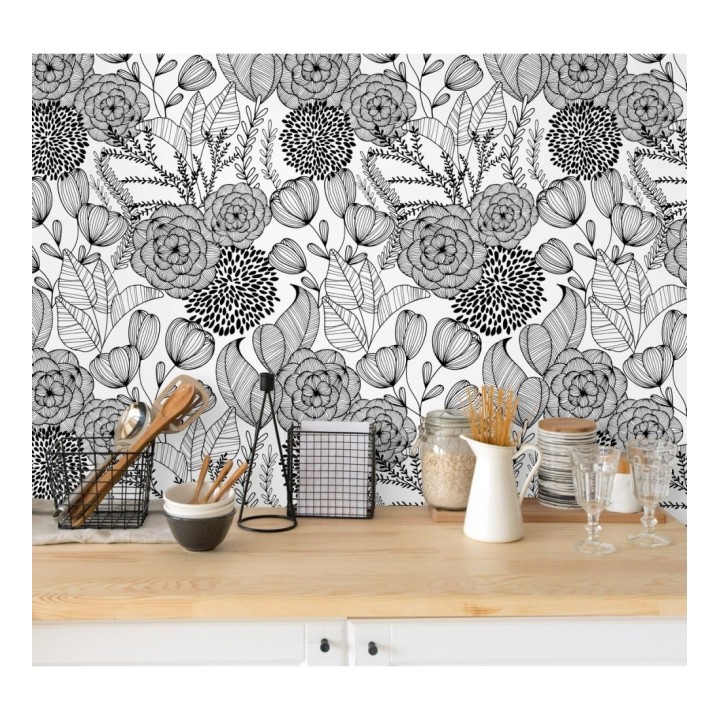 Papel pintado de flores dibujadas a trazos estilo art déco  - Morgan Flowers 680640