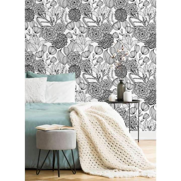 Papel pintado de flores dibujadas a trazos estilo art déco  - Morgan Flowers 680640