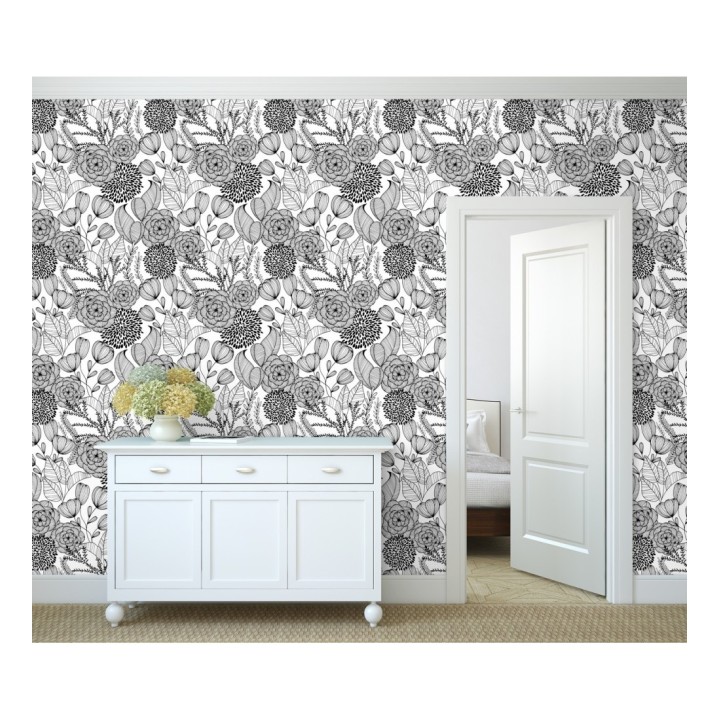 Papel pintado de flores dibujadas a trazos estilo art déco  - Morgan Flowers 680640