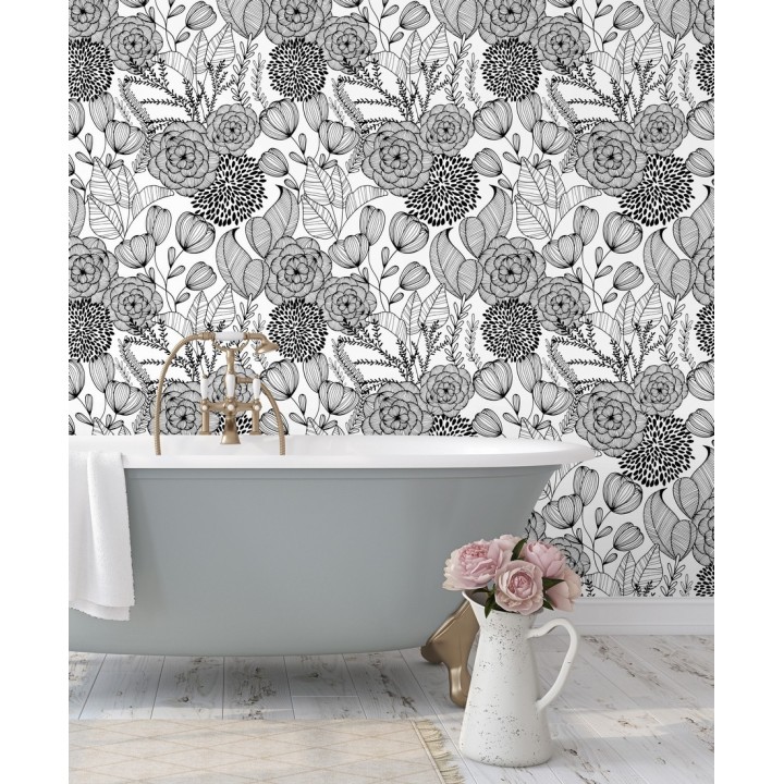 Papel pintado de flores dibujadas a trazos estilo art déco  - Morgan Flowers 680640