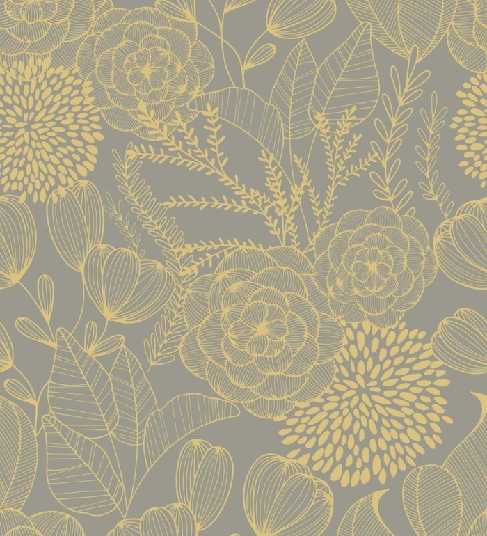 Papel pintado de flores dibujadas a trazos estilo art déco  - Morgan Flowers 680641