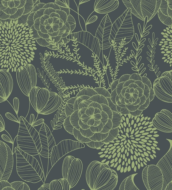 Papel pintado de flores dibujadas a trazos estilo art déco  - Morgan Flowers 680642