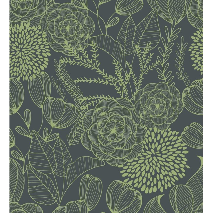 Papel pintado de flores dibujadas a trazos estilo art déco  - Morgan Flowers 680642