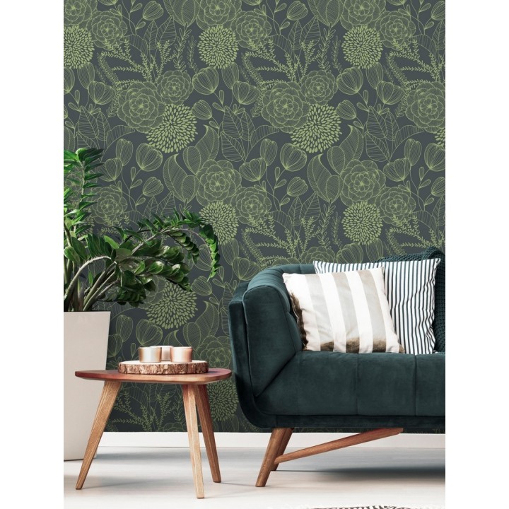 Papel pintado de flores dibujadas a trazos estilo art déco  - Morgan Flowers 680642