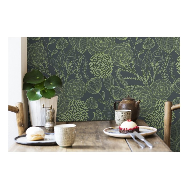 Papel pintado de flores dibujadas a trazos estilo art déco  - Morgan Flowers 680642