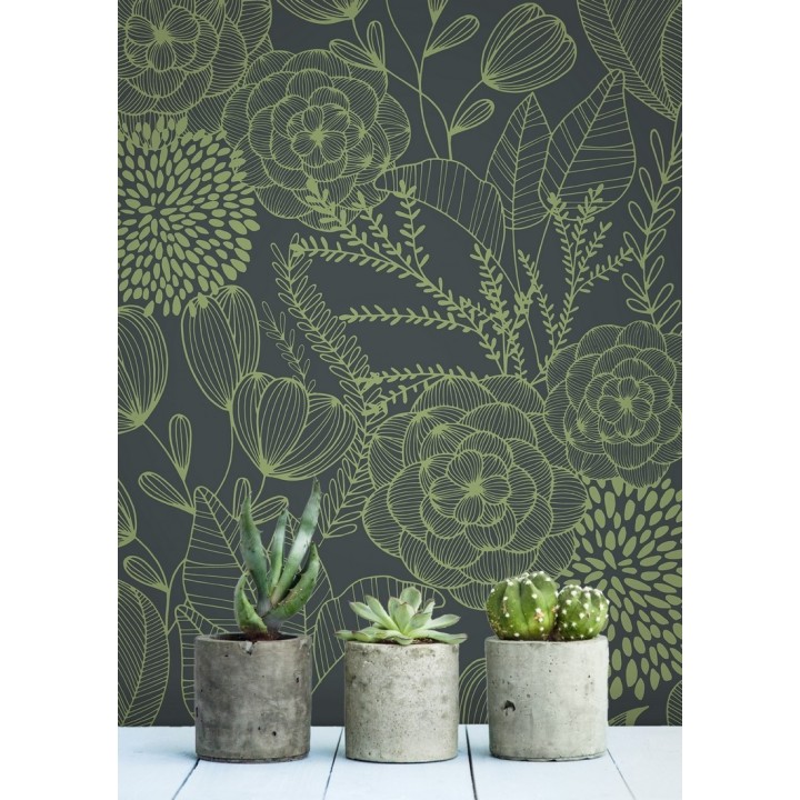 Papel pintado de flores dibujadas a trazos estilo art déco  - Morgan Flowers 680642