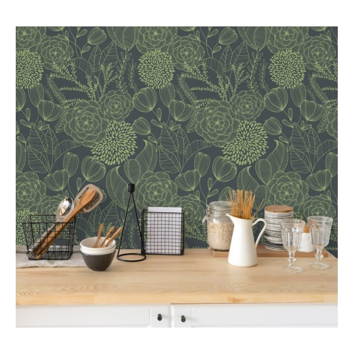 Papel pintado de flores dibujadas a trazos estilo art déco  - Morgan Flowers 680642