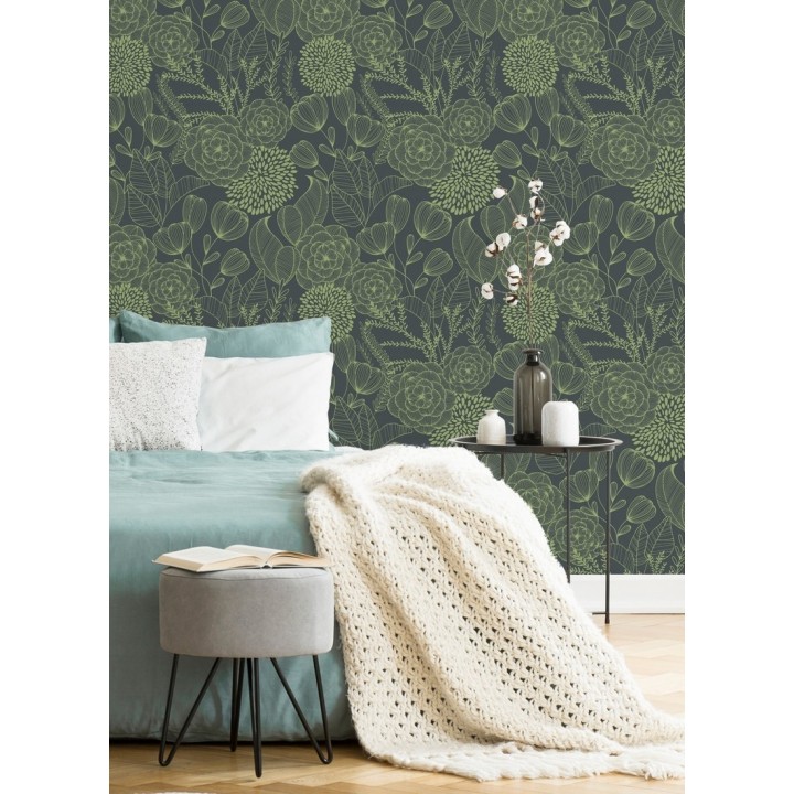 Papel pintado de flores dibujadas a trazos estilo art déco  - Morgan Flowers 680642