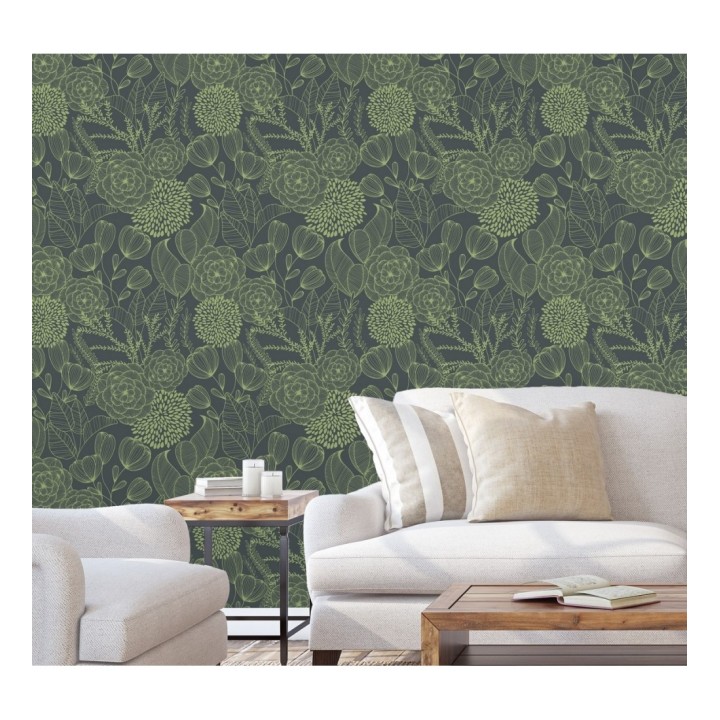 Papel pintado de flores dibujadas a trazos estilo art déco  - Morgan Flowers 680642