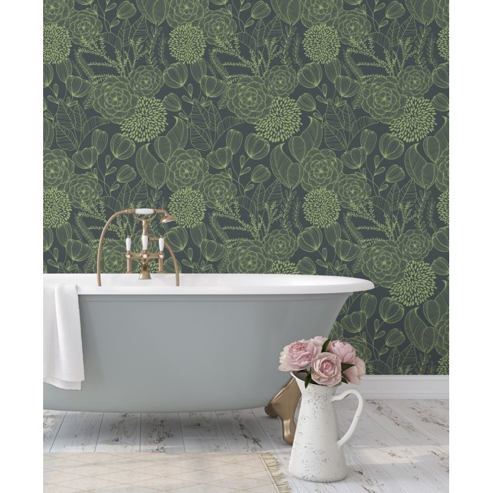 Papel pintado de flores dibujadas a trazos estilo art déco  - Morgan Flowers 680642