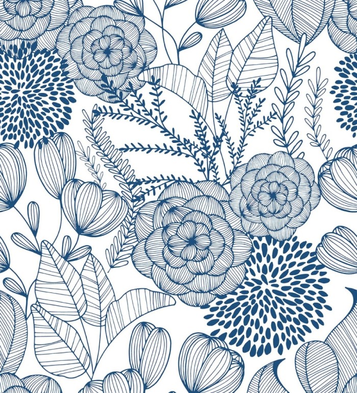 Papel pintado de flores dibujadas a trazos estilo art déco  - Morgan Flowers 680643