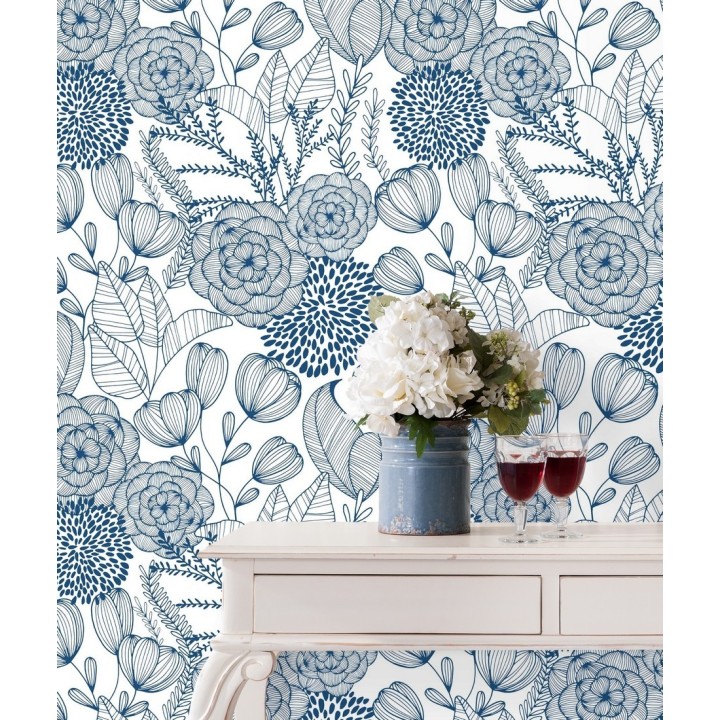 Papel pintado de flores dibujadas a trazos estilo art déco  - Morgan Flowers 680643