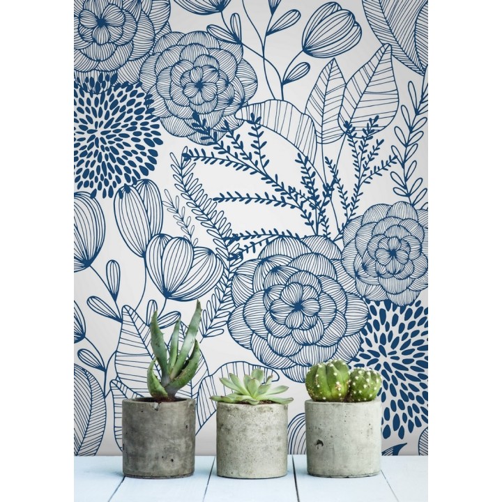 Papel pintado de flores dibujadas a trazos estilo art déco  - Morgan Flowers 680643