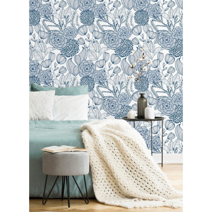 Papel pintado de flores dibujadas a trazos estilo art déco  - Morgan Flowers 680643