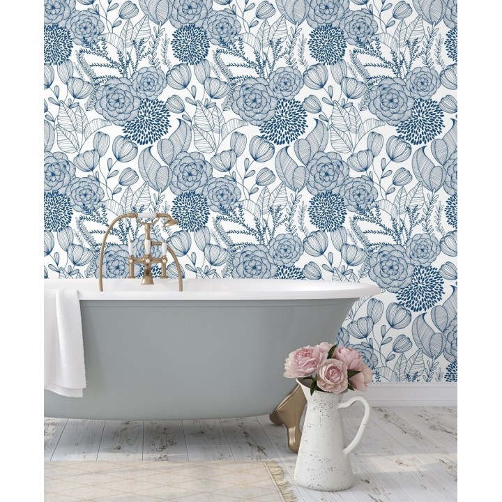 Papel pintado de flores dibujadas a trazos estilo art déco  - Morgan Flowers 680643