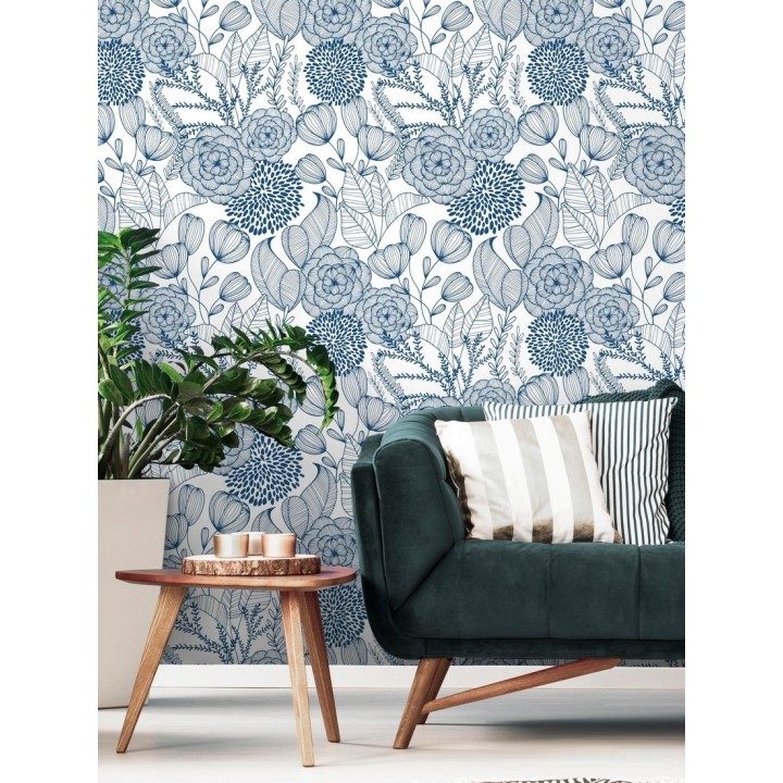 Papel pintado de flores dibujadas a trazos estilo art déco  - Morgan Flowers 680643