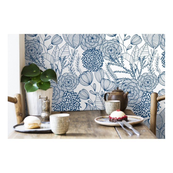 Papel pintado de flores dibujadas a trazos estilo art déco  - Morgan Flowers 680643