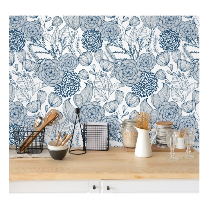 Papel pintado de flores dibujadas a trazos estilo art déco  - Morgan Flowers 680643