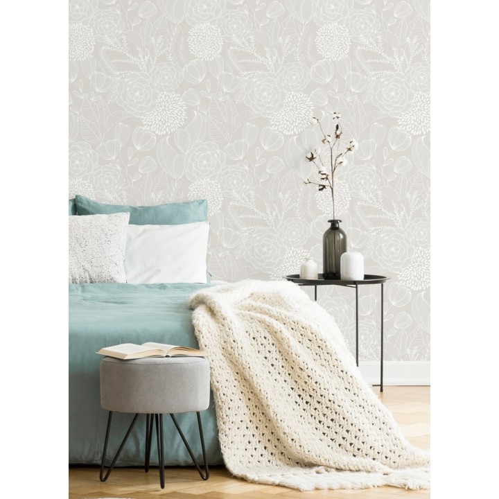 Papel pintado de flores dibujadas a trazos estilo art déco  - Morgan Flowers 680644