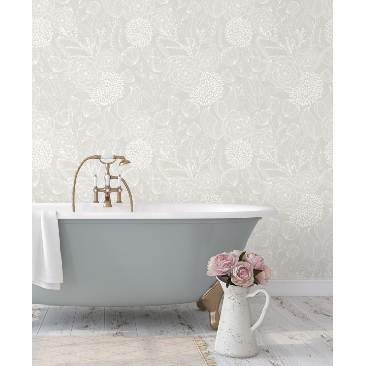 Papel pintado de flores dibujadas a trazos estilo art déco  - Morgan Flowers 680644