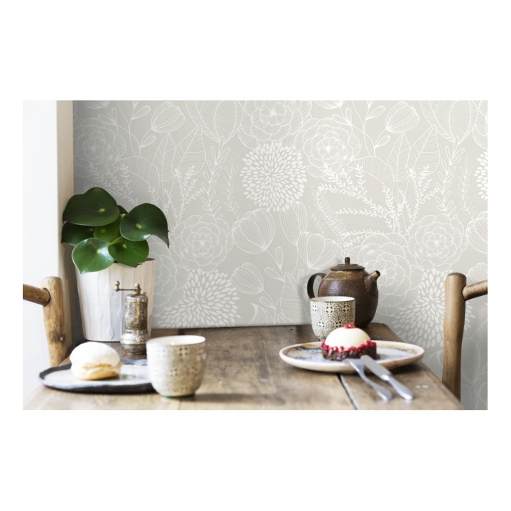 Papel pintado de flores dibujadas a trazos estilo art déco  - Morgan Flowers 680644