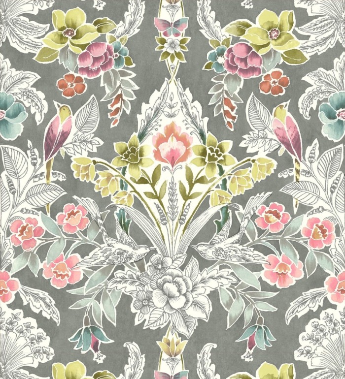 Papel pintado romántico de flores y pájaros estilo inglés - Kensington Floral 680645