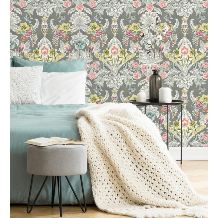 Papel pintado romántico de flores y pájaros estilo inglés - Kensington Floral 680645