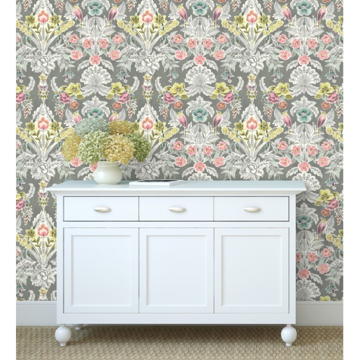 Papel pintado romántico de flores y pájaros estilo inglés - Kensington Floral 680645