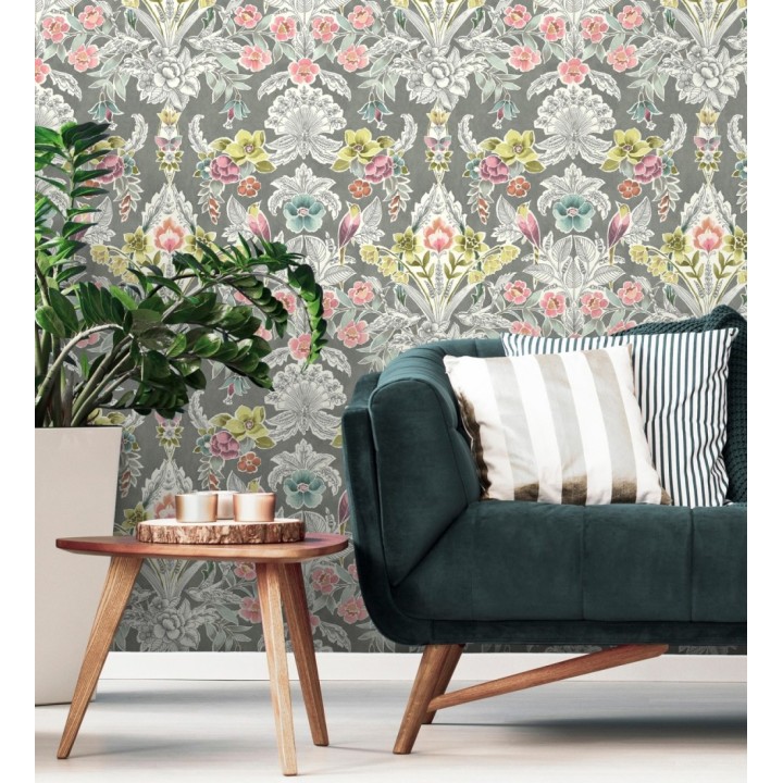 Papel pintado romántico de flores y pájaros estilo inglés - Kensington Floral 680645