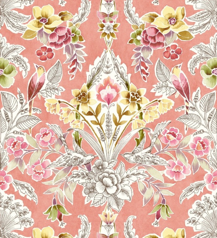 Papel pintado romántico de flores y pájaros estilo inglés - Kensington Floral 680646