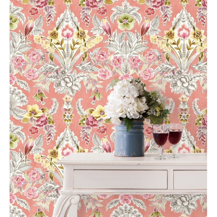 Papel pintado romántico de flores y pájaros estilo inglés - Kensington Floral 680646
