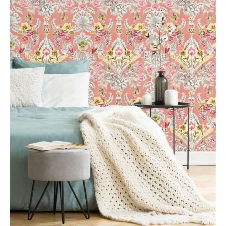 Papel pintado romántico de flores y pájaros estilo inglés - Kensington Floral 680646