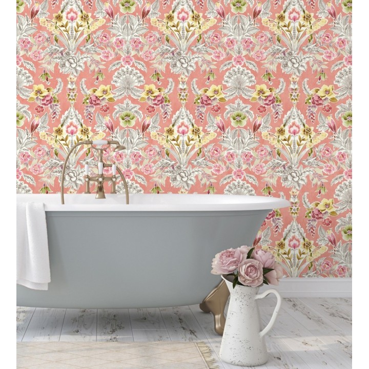 Papel pintado romántico de flores y pájaros estilo inglés - Kensington Floral 680646