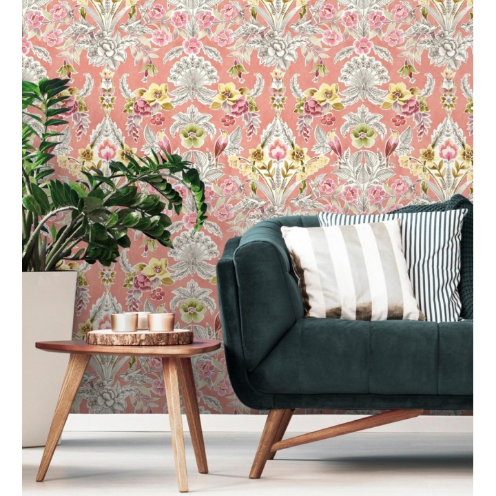 Papel pintado romántico de flores y pájaros estilo inglés - Kensington Floral 680646