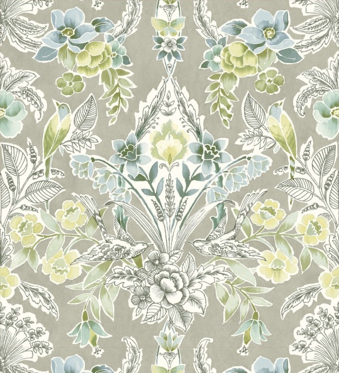 Papel pintado romántico de flores y pájaros estilo inglés - Kensington Floral 680647