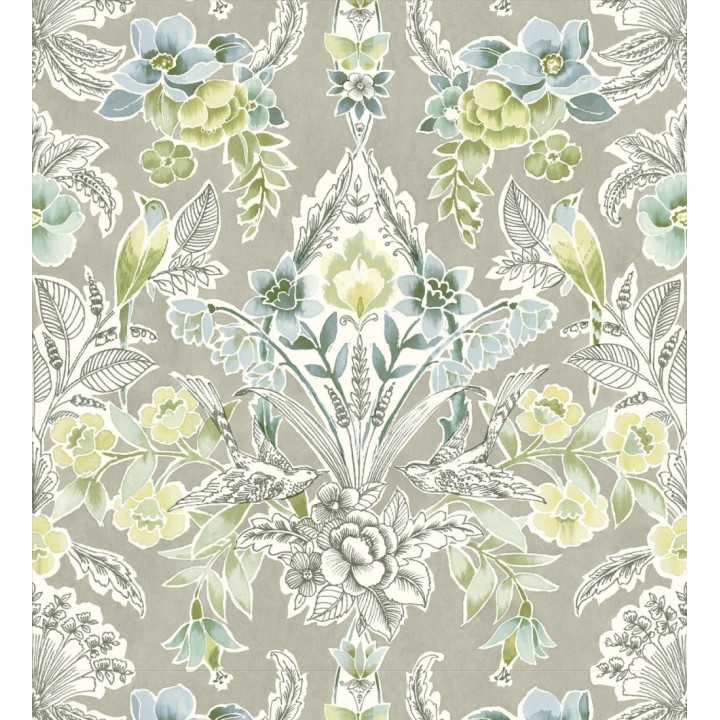 Papel pintado romántico de flores y pájaros estilo inglés - Kensington Floral 680647