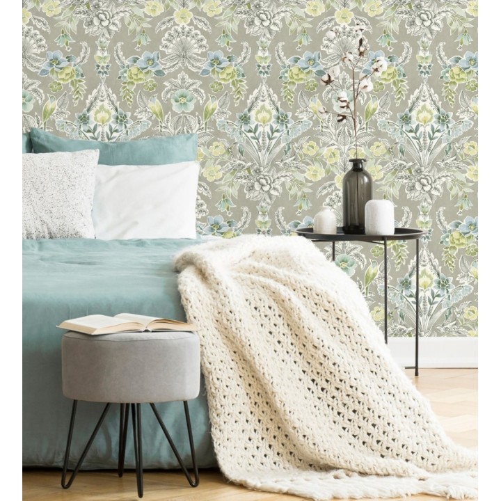 Papel pintado romántico de flores y pájaros estilo inglés - Kensington Floral 680647