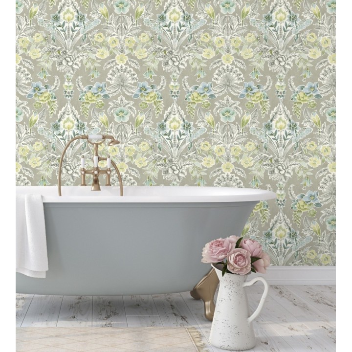 Papel pintado romántico de flores y pájaros estilo inglés - Kensington Floral 680647