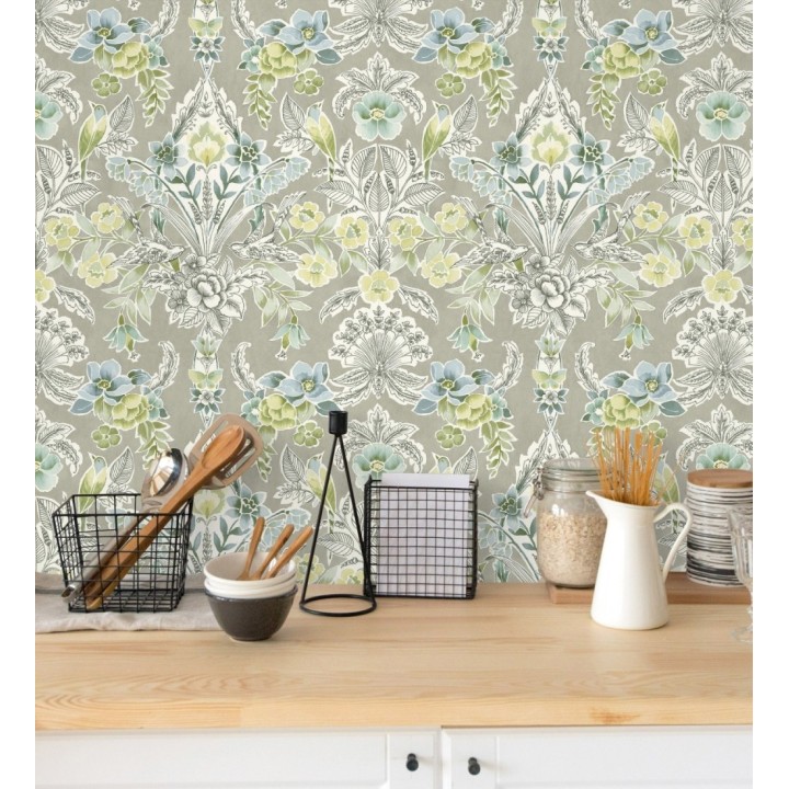 Papel pintado romántico de flores y pájaros estilo inglés - Kensington Floral 680647