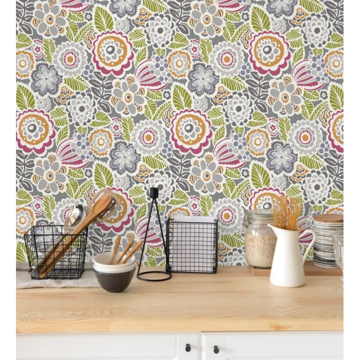 Papel pintado de flores y hojas estilo nórdico - Valley Flowers 680650