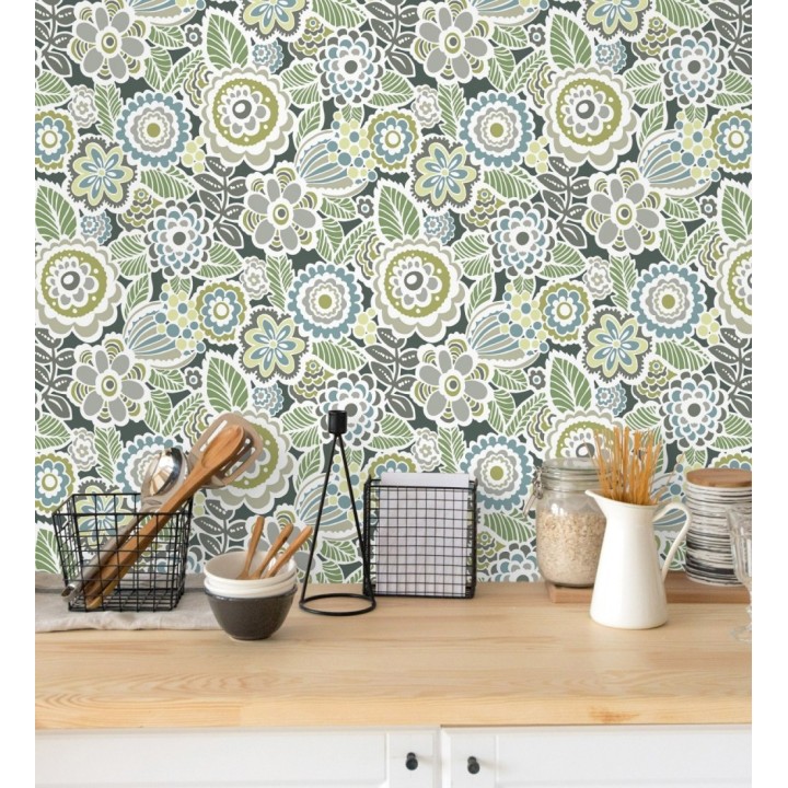 Papel pintado de flores y hojas estilo nórdico - Valley Flowers 680652