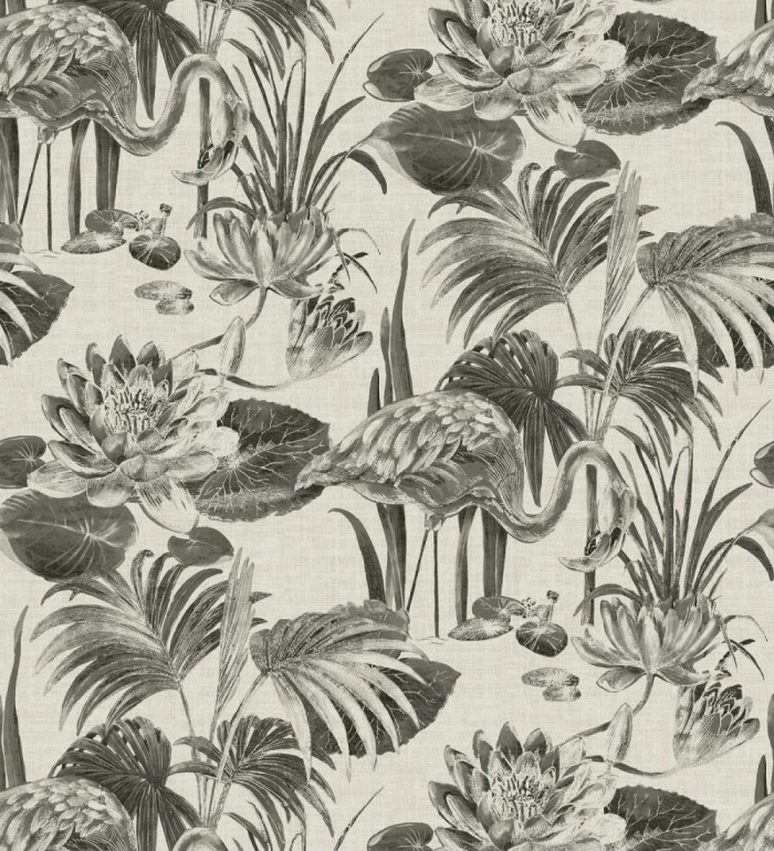 Papel pintado de flamencos y plantas de humedal - Flamingo Palace 680665