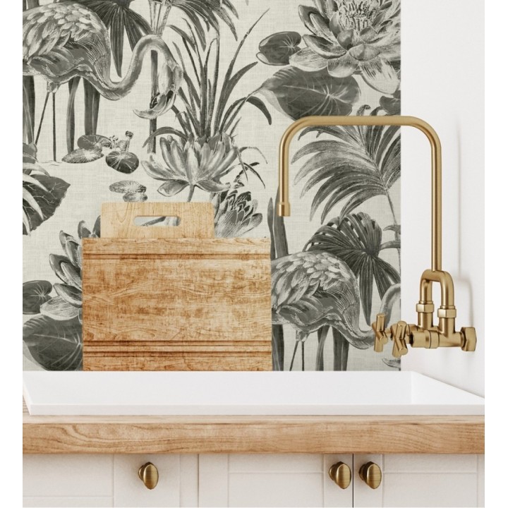 Papel pintado de flamencos y plantas de humedal - Flamingo Palace 680665