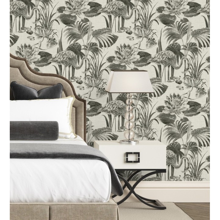 Papel pintado de flamencos y plantas de humedal - Flamingo Palace 680665