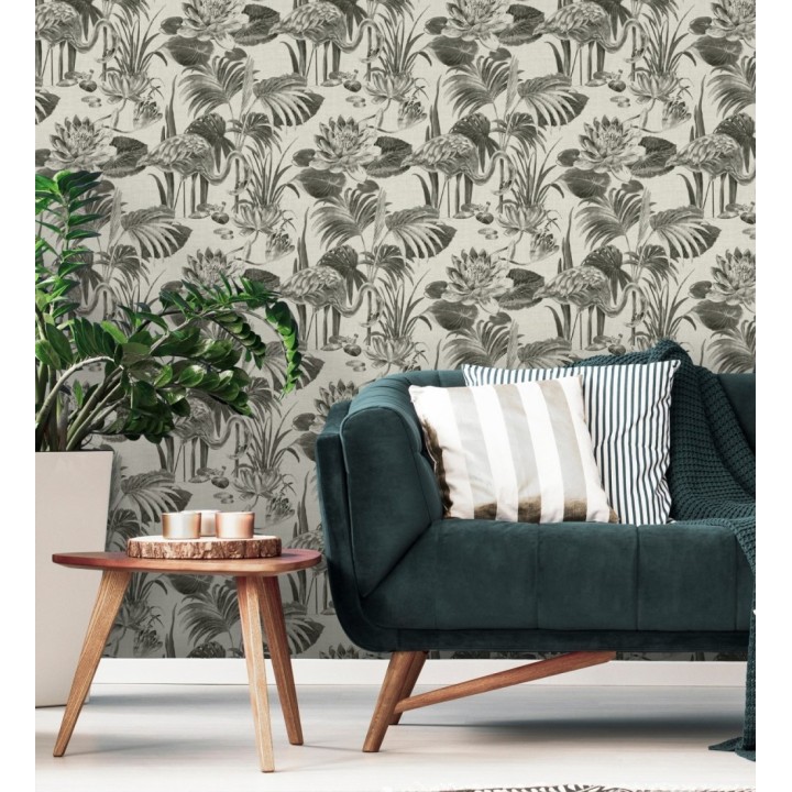 Papel pintado de flamencos y plantas de humedal - Flamingo Palace 680665