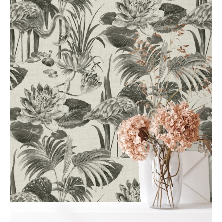 Papel pintado de flamencos y plantas de humedal - Flamingo Palace 680665