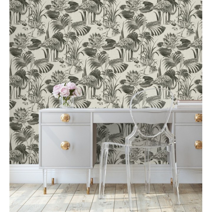 Papel pintado de flamencos y plantas de humedal - Flamingo Palace 680665