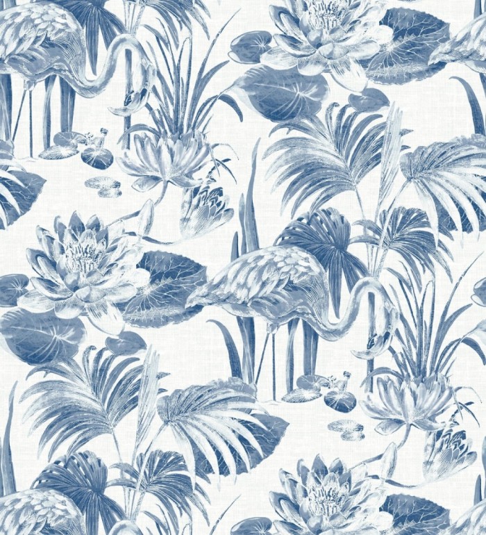 Papel pintado de flamencos y plantas de humedal - Flamingo Palace 680666