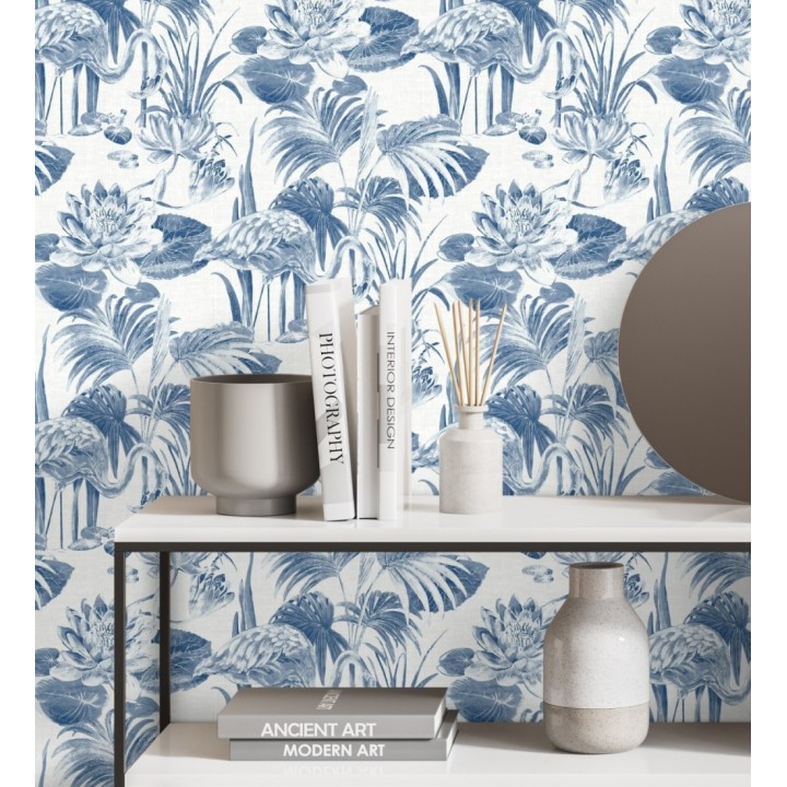 Papel pintado de flamencos y plantas de humedal - Flamingo Palace 680666