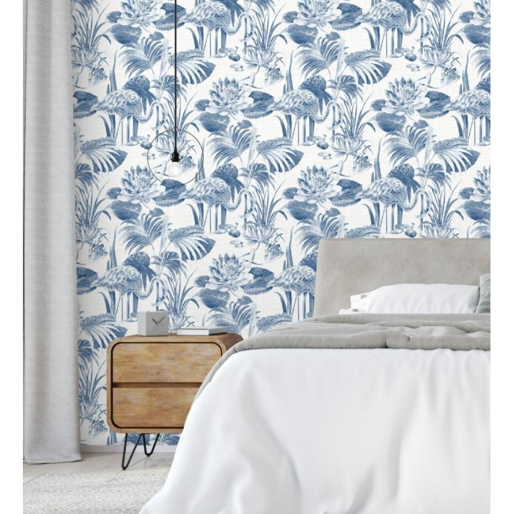 Papel pintado de flamencos y plantas de humedal - Flamingo Palace 680666